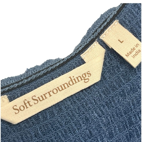 Soft Surroundings Sylvie Smocked Blue Jersey Knit Wide Leg Jumpsuit Womens Large - Picture 7 of 7